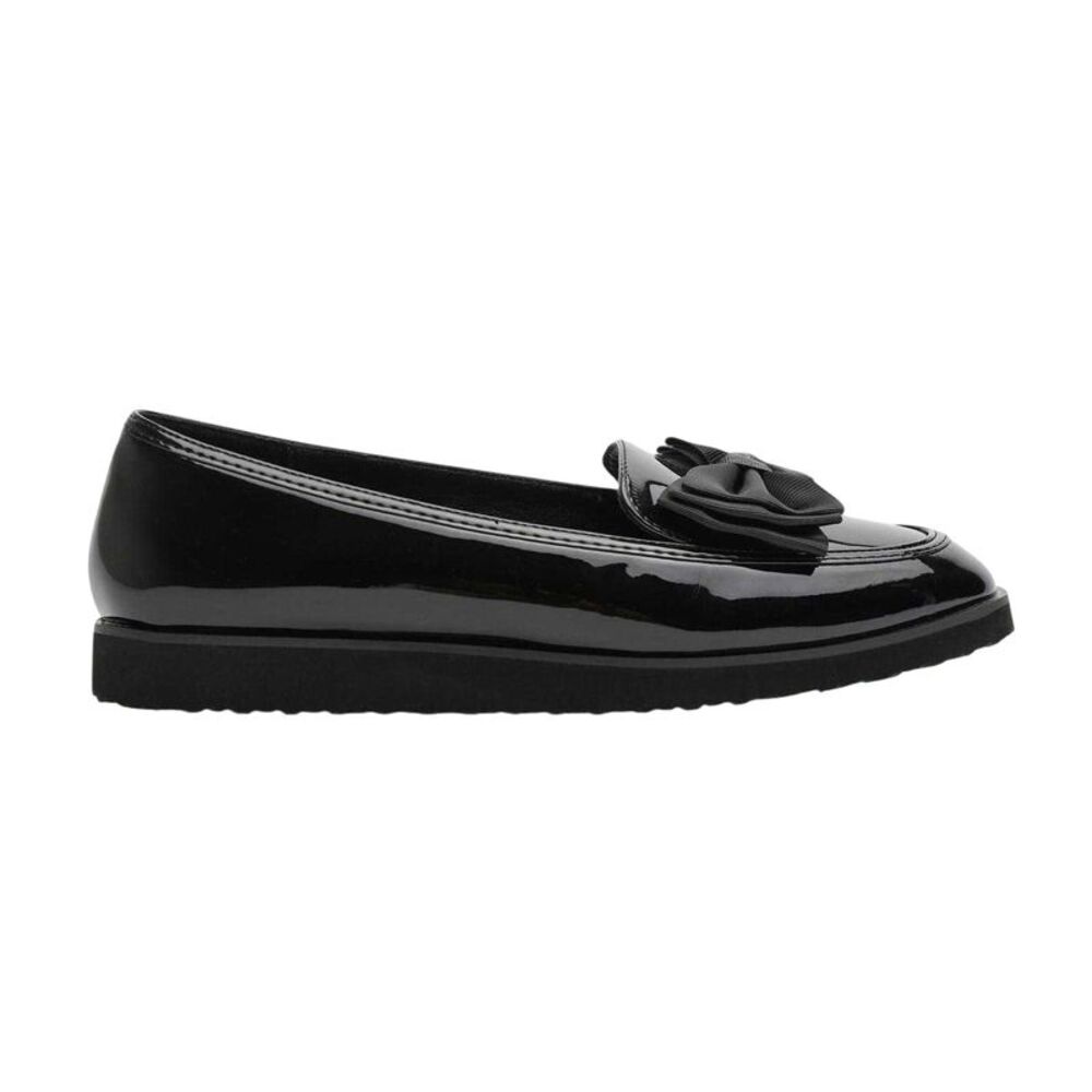 Alpha Womens/Ladies Alpha Flat Loafers / Black Patent